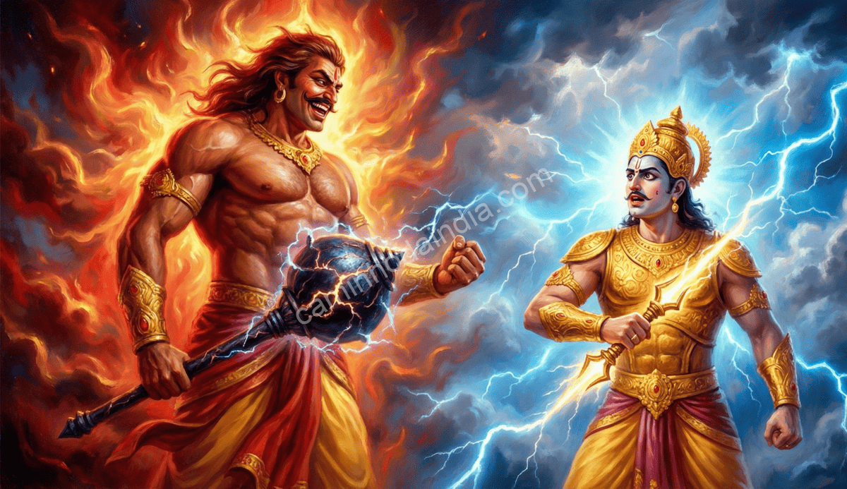 hiranyaksha-desafiando-indra-ameaçando-tomar-trono Hiranyaksha desafiando Indra e ameaçando tomar seu trono em breve