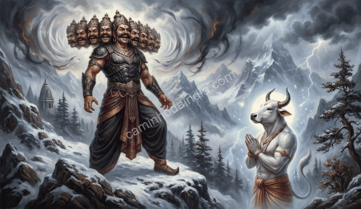 ravana-rindo-mesmo-apos-nandi-transformar-se-em-guardiao-celestial Ravana continua rindo mesmo após Nandi transformar-se no guardião celestial do Kailasa