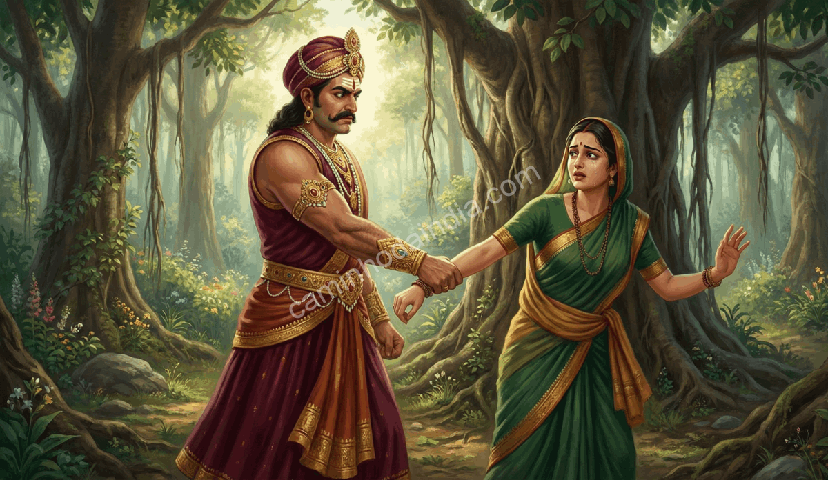 ravana-sequestra-sita-exilio-ramayana O sequestro de Sita por Ravana durante o exílio marca o ponto de virada do Ramayana, dando início à jornada de Rama para resgatá-la e restaurar a justiça
