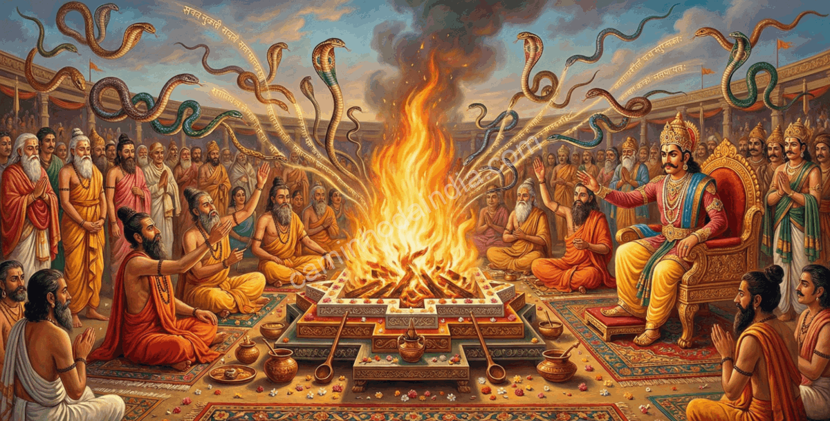 rei-janamejaya-sarpa-satra-yagnya Rei Janamejaya realizando o Sarpa Satra, o ritual que atrai serpentes para o sacrifício