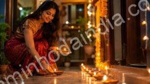 diyas colocadas durante o diwali