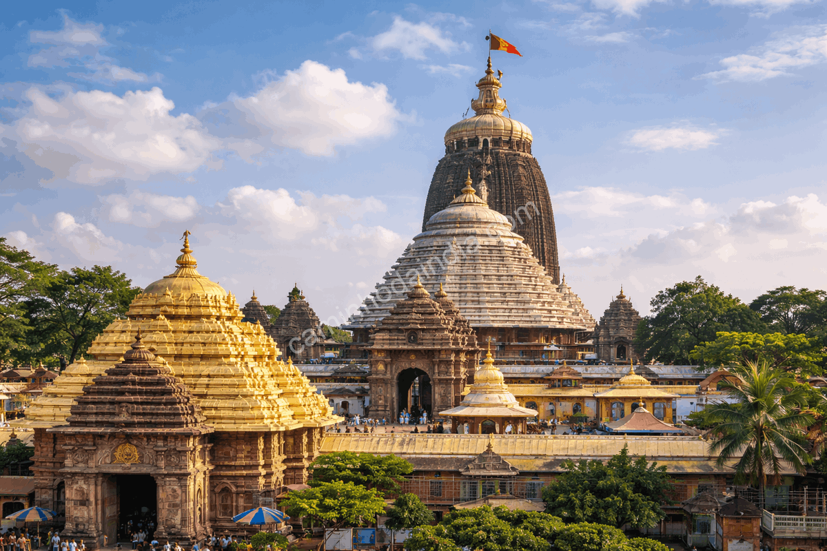 templo-jagannath-puri-odisha O Templo de Jagannath, em Puri, Odisha, é um dos mais venerados santuários do hinduísmo, famoso por sua profunda importância espiritual e pelo festival anual Rath Yatra