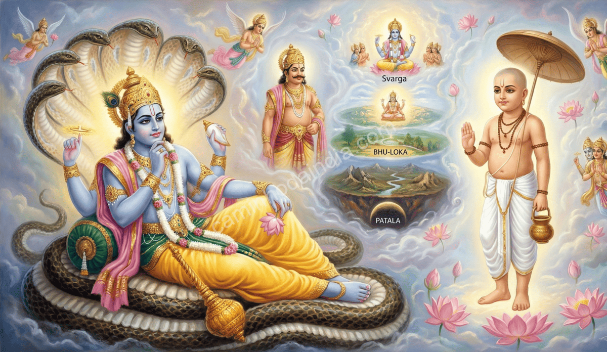 vishnu-refletindo-sobre-avatar-vamana-para-deter-mahabali-sem-violencia Vishnu contempla assumir o avatar Vamana como forma de conter Mahabali sem qualquer violência