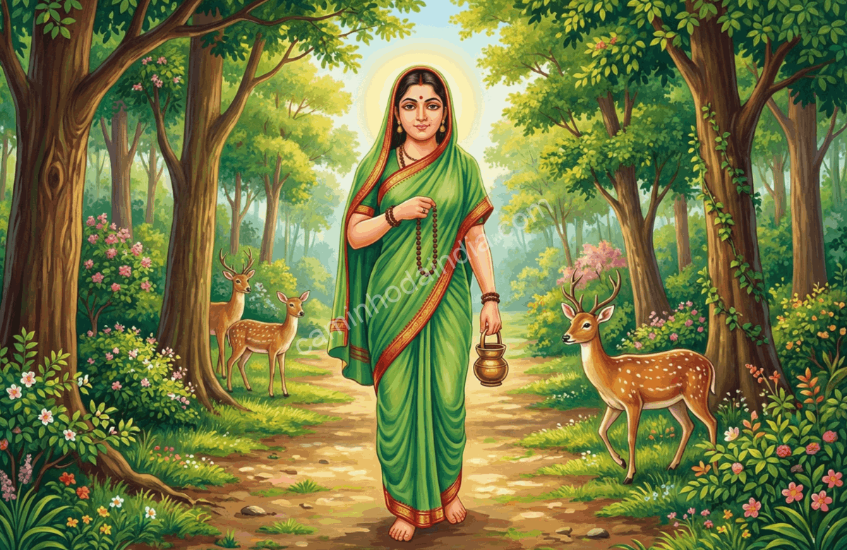 Brahmacharini, a segunda forma da Deusa Durga, representando austeridade e devoção