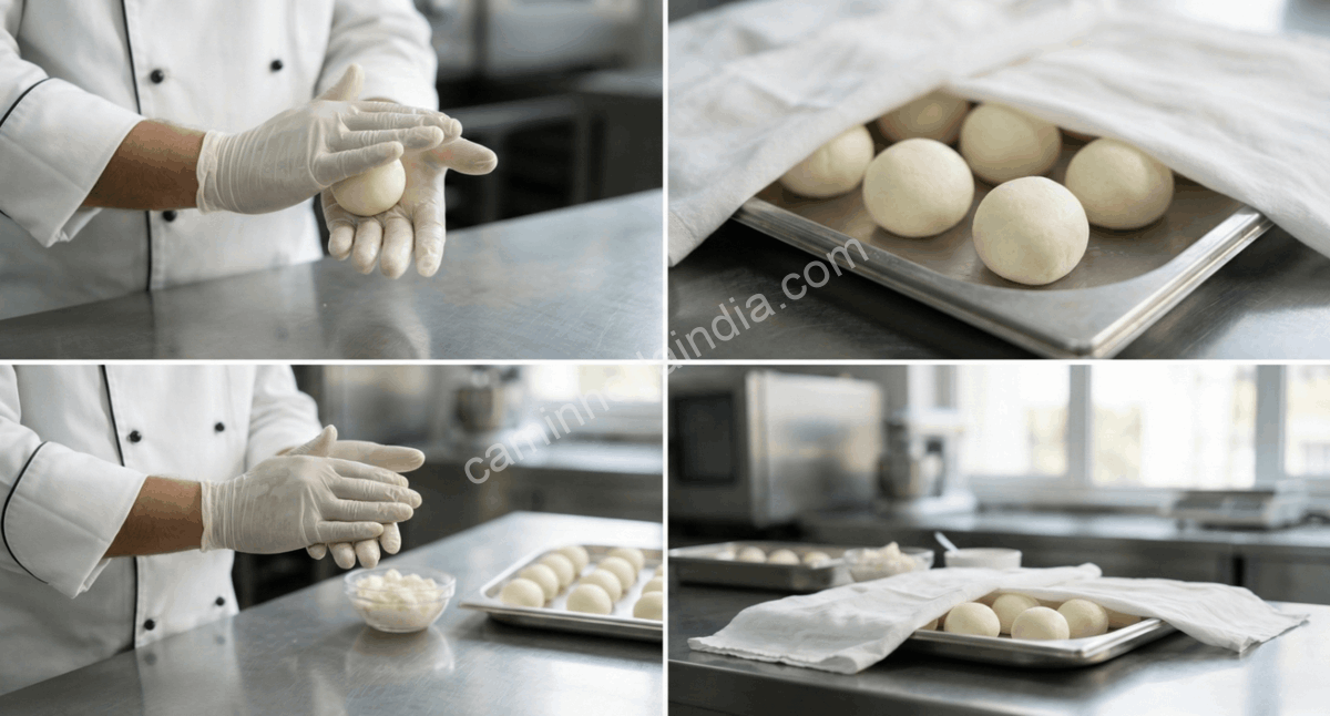 Chef moldando cuidadosamente bolinhas de rasgulla com superfície lisa e sem rachaduras
