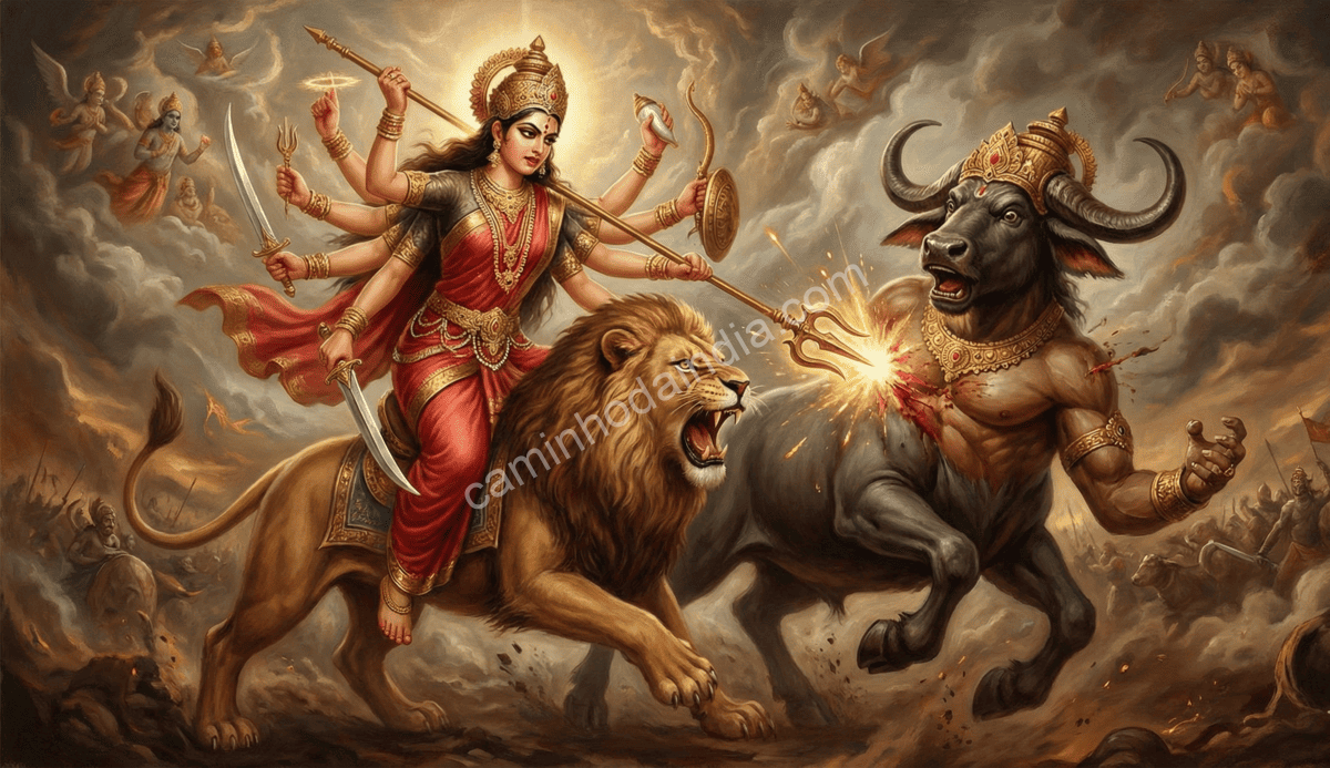 deusa-durga-derrotando-mahishasura A deusa Durga derrotando Mahishasura