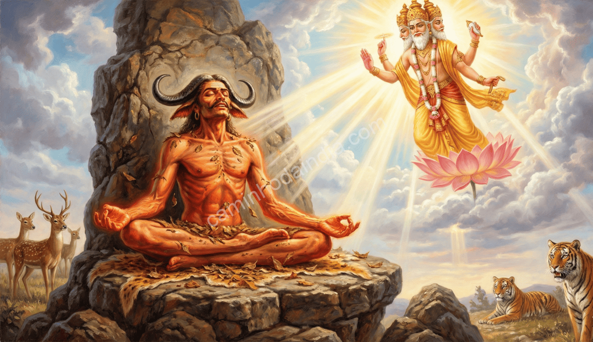 mahishasura-praticando-penitencia-para-bencao-de-brahma Mahishasura realizando penitência para receber uma bênção de Brahma