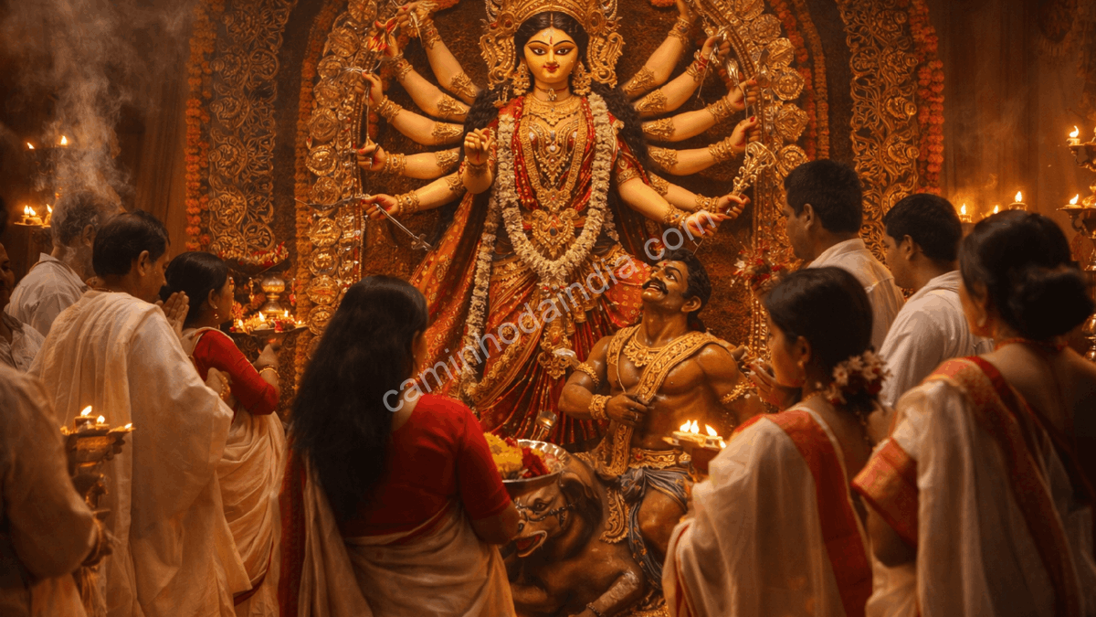 mandap-durga-puja Mandap de Durga Puja onde rasgulla é oferecido como prasada