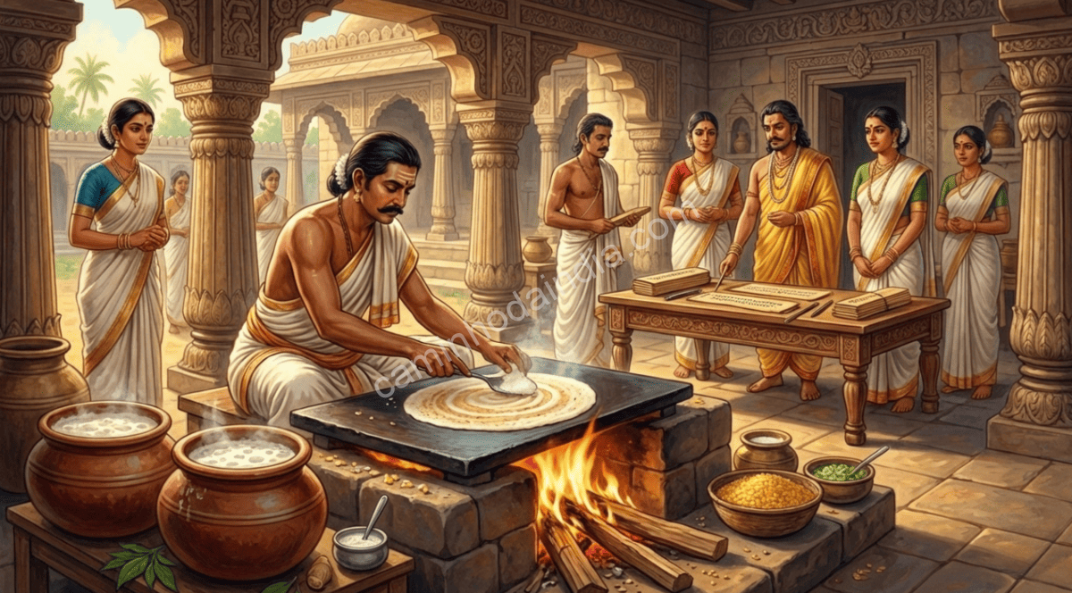 Origem histórica do dosa no sul da Índia a partir de massas fermentadas de arroz e leguminosas