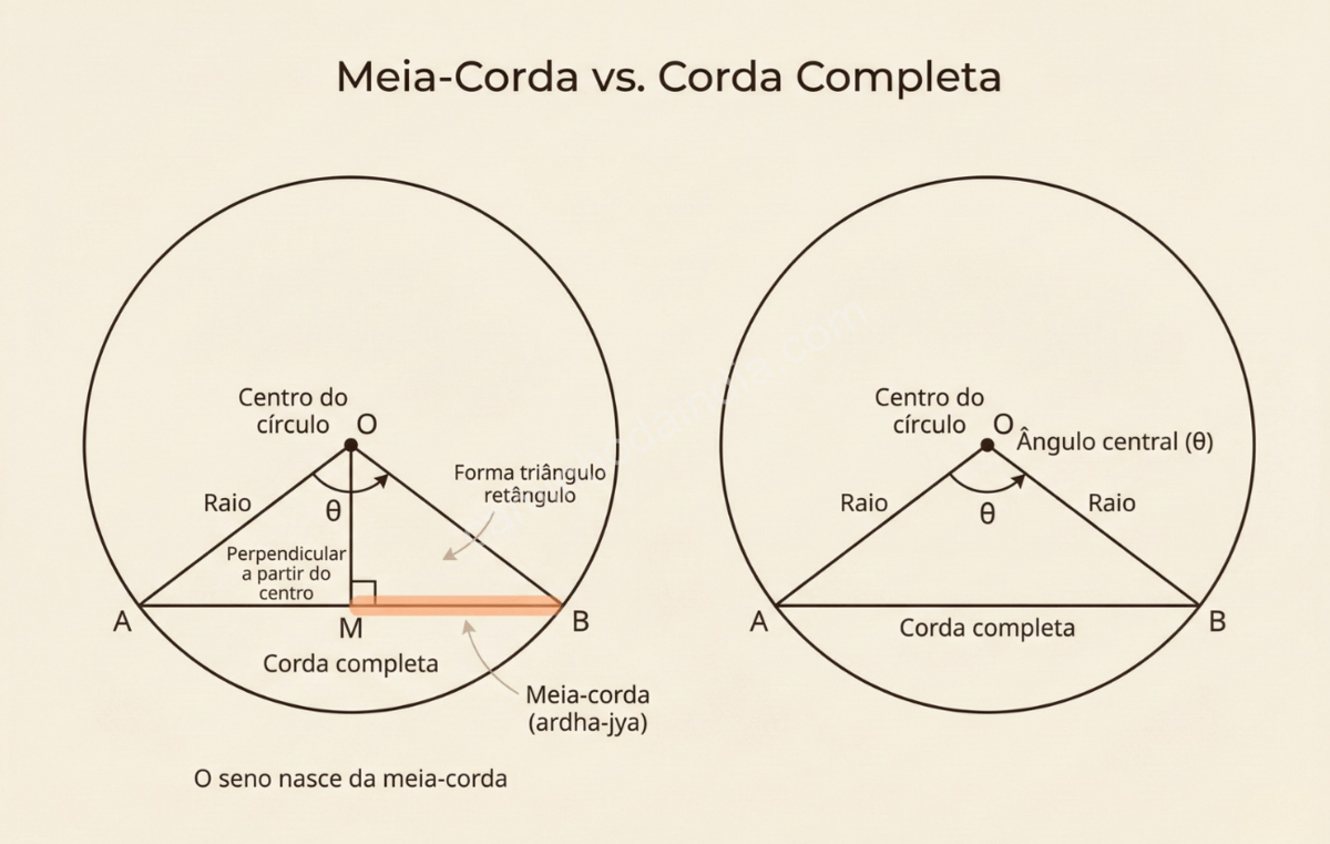 ardha-jya-origem-do-seno-aryabhata Explicação do conceito de ardha-jya (meia-corda), origem do seno na matemática indiana