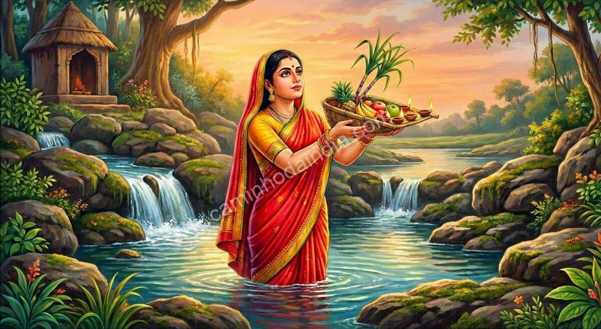 draupadi-chhath-puja-pandavas-kurukshetra Draupadi realizando o Chhath Puja em devoção pelo destino dos Pandavas