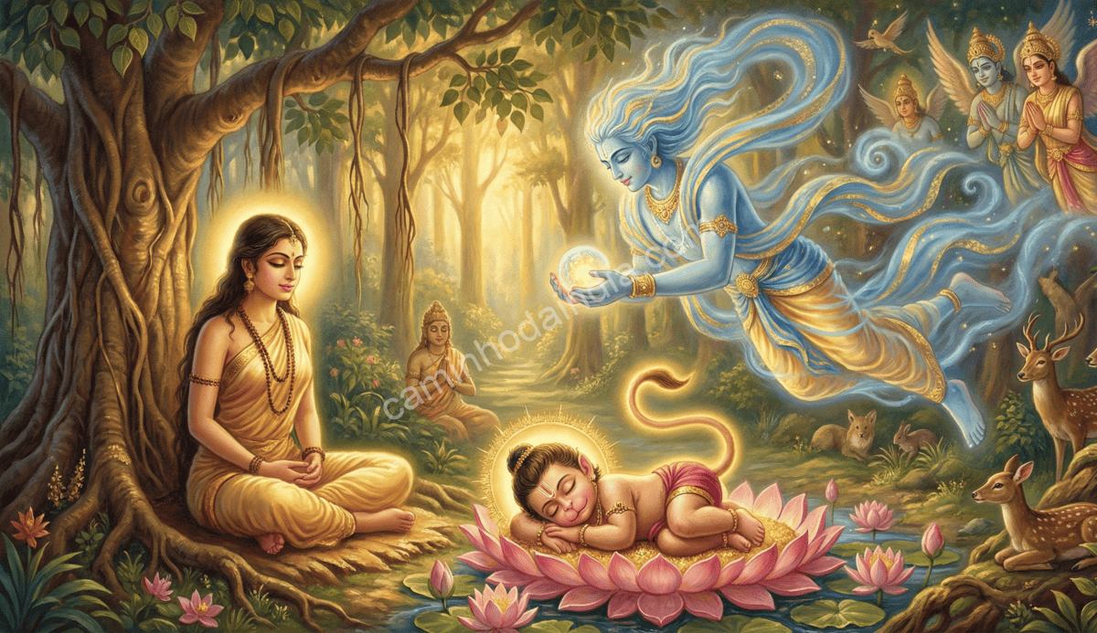 hanuman-nascimento-vayu-bencao-anjana-meditando Hanuman deus macaco Sol