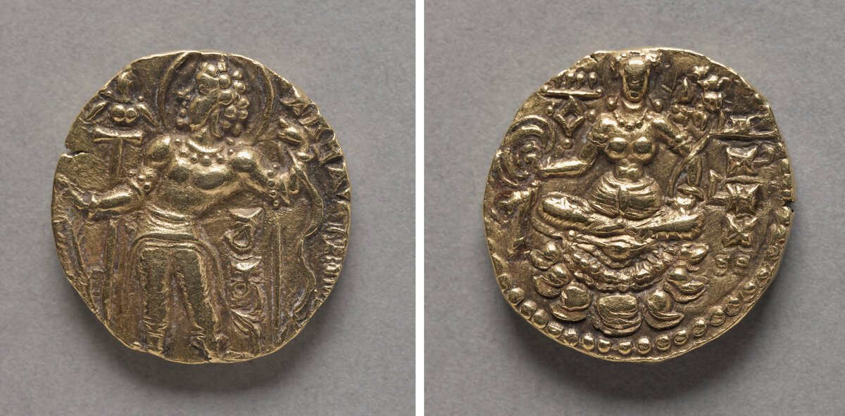 moedas-periodo-gupta-arqueiro-deusa-lakshmi Moedas do período Gupta com arqueiro de um lado e a deusa Lakshmi do outro