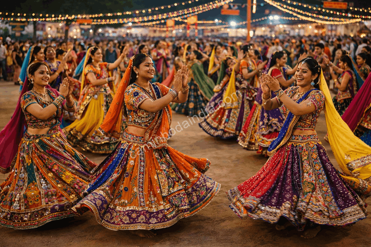 mulheres-dancando-garba-navratri-gujarat Mulheres dançando garba durante o festival de Navratri em Gujarat