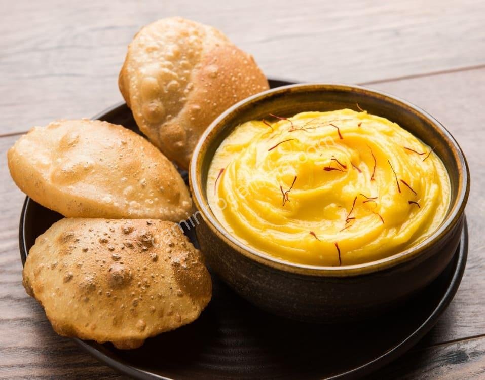 shrikhand-de-manga-com-puri manga Índia Brasil