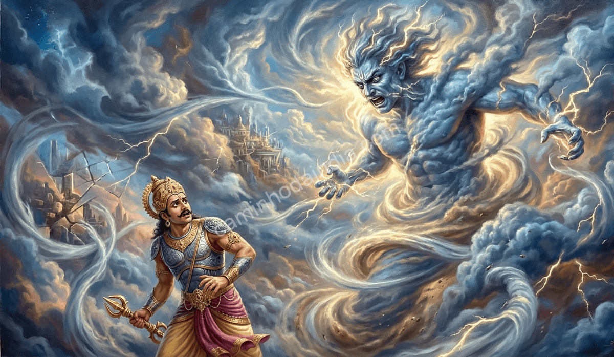 vayu-irado-com-indra-por-suas-acoes Vayu, o deus do vento, irado com Indra após Hanuman ser ferido pelo vajra