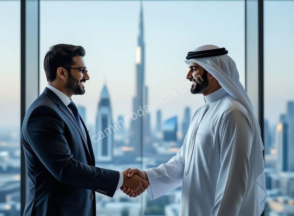 aceitacao-de-talentos-estrangeiros-nos-emirados-arabes Ilustração simbólica representando a abertura dos Emirados Árabes Unidos para profissionais estrangeiros e talentos internacionais