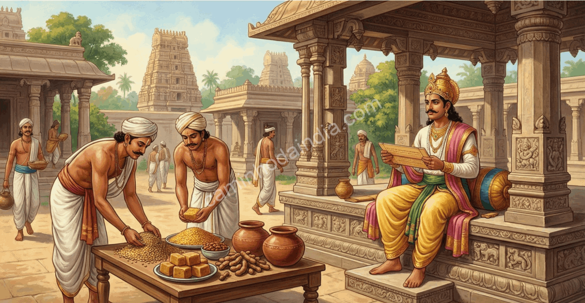 amuktamalyada-krishnadevaraya-ingredientes-sambar-historia No poema Amuktamalyada, composto por Krishnadevaraya por volta de 1517, durante o Império Vijayanagara, há referências à organização de ingredientes usados no preparo de pratos como o sambar