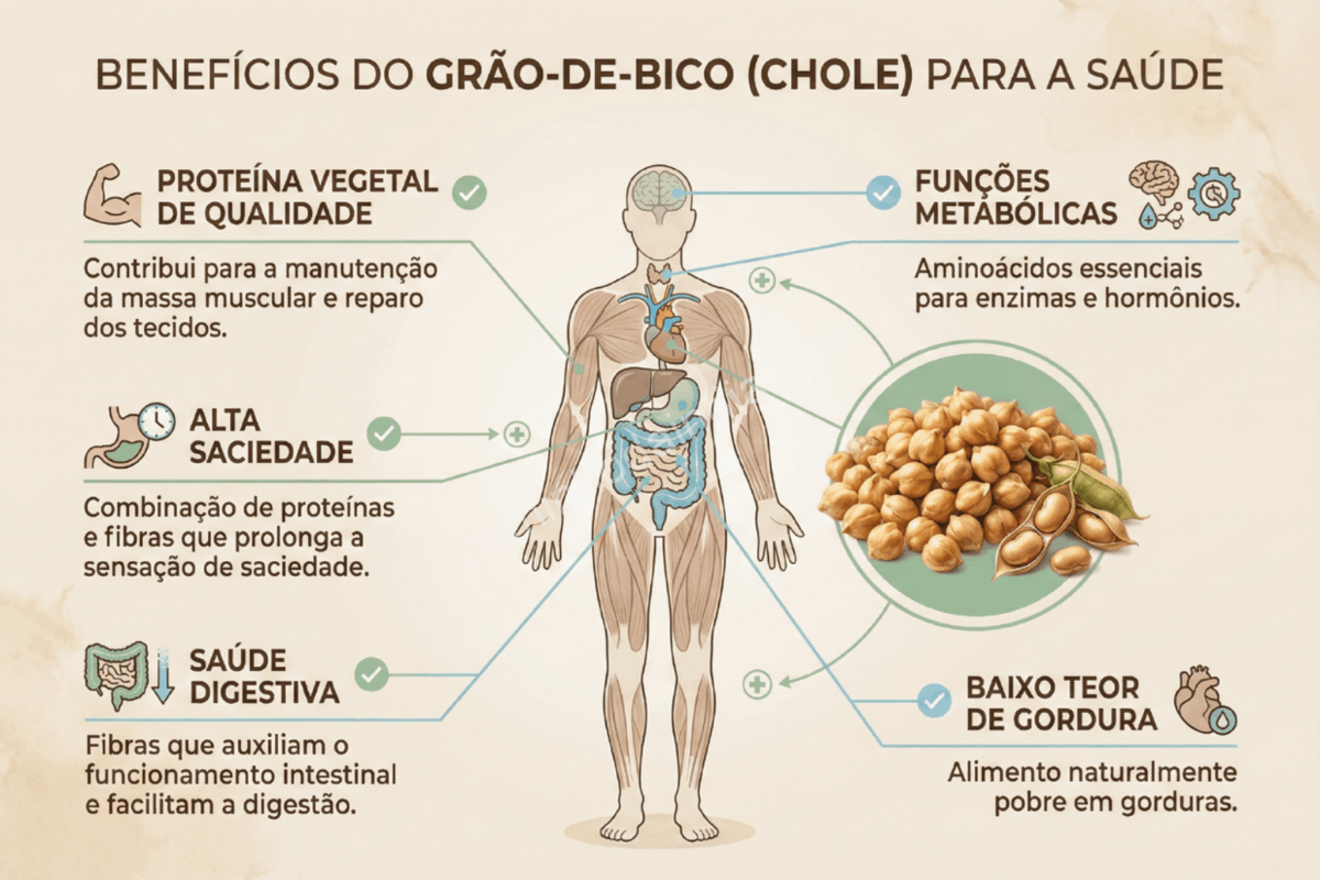 Grão-de-bico, leguminosa rica em proteínas, fibras e minerais