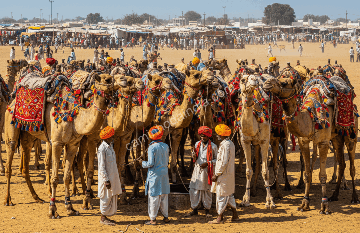 criadores-com-camelos-festival-pushkar Criadores de camelos ao lado de seus animais durante o Festival de Pushkar