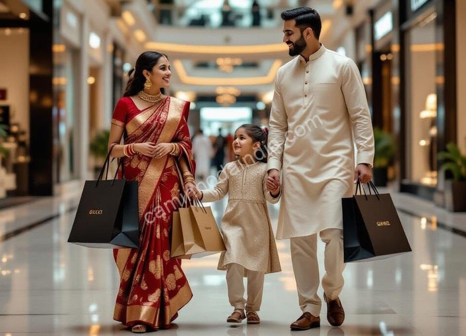 Família indiana aproveitando um dia de compras e lazer no famoso Dubai Mall, um dos maiores centros comerciais do mundo