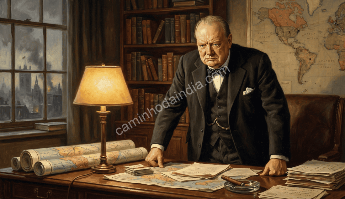 Winston Churchill, líder britânico cujas decisões políticas durante a Segunda Guerra Mundial contribuíram para a fome que resultou na morte de mais de 3 milhões de indianos