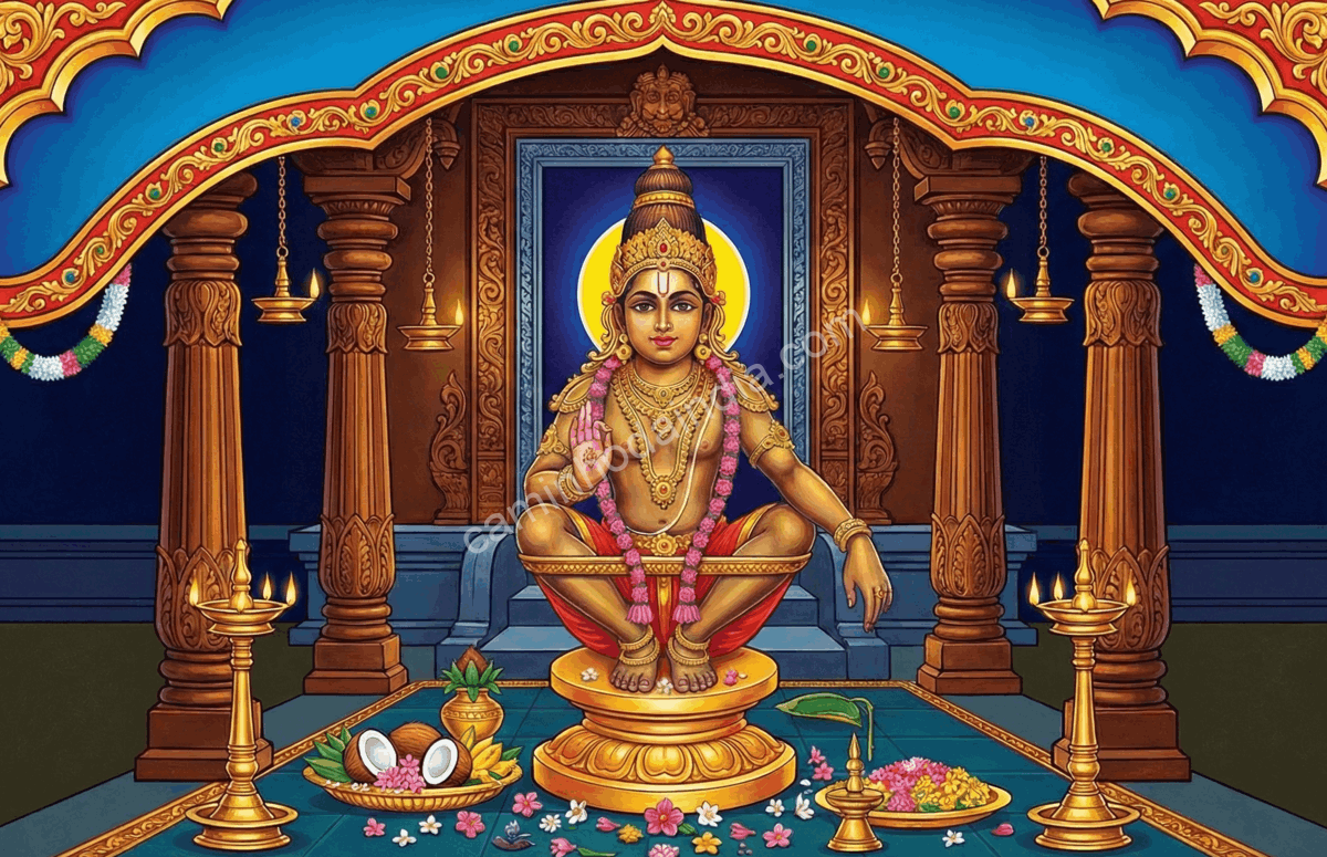 Imagem do deus Ayyappan, também conhecido como Dharma Shastha
