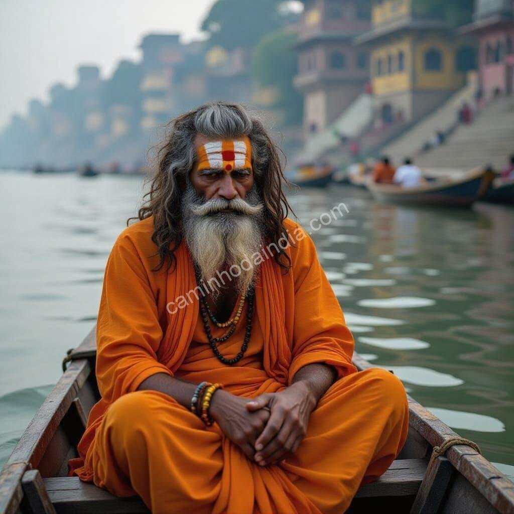 sadhu-roupa-acafrao-barco-rio-ganga Kumbh Mela Índia