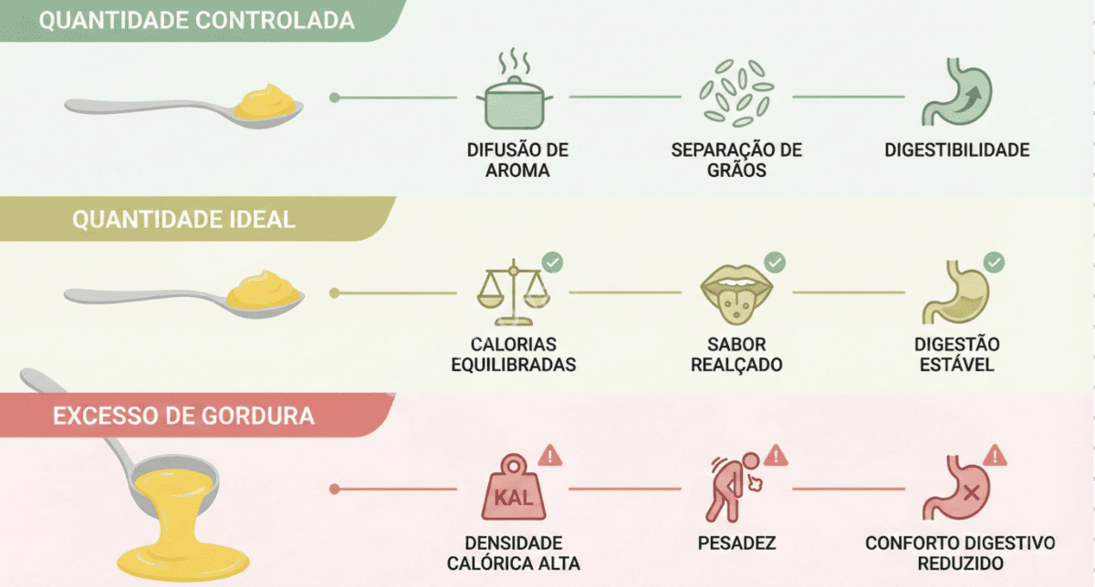 funcao-do-ghee-no-pulav-estrutura-e-aroma Ghee sendo adicionado ao arroz para pulav, mostrando sua função de conduzir aromas e proteger os grãos