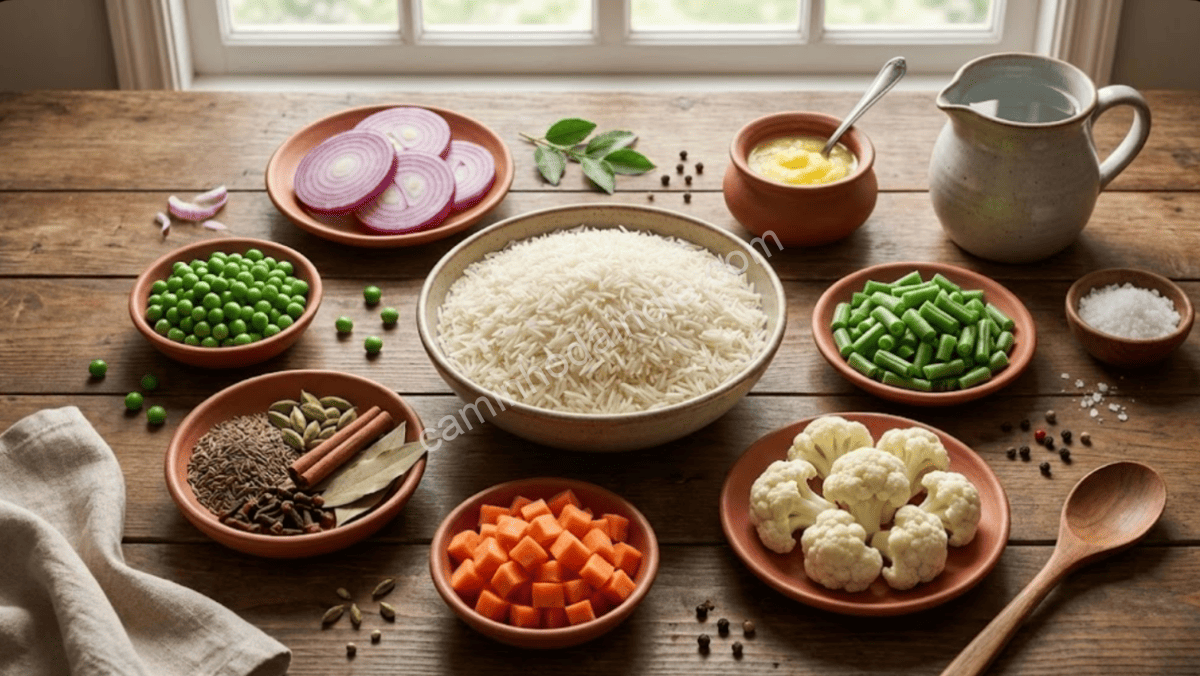 ingredientes-para-pulav-organizados-na-mesa pulav indiano