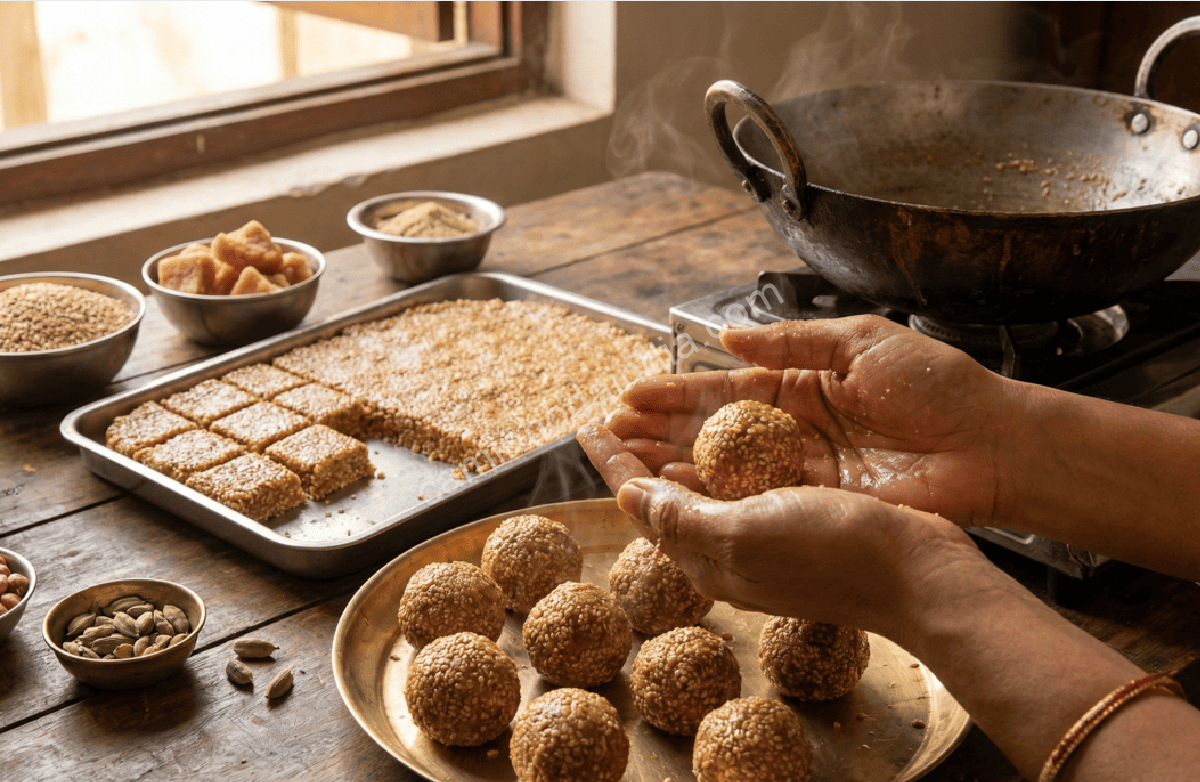 modelando-tilgul-entre-as-palmas Tilgul sendo modelado entre as palmas das mãos até formar pequenas esferas doces