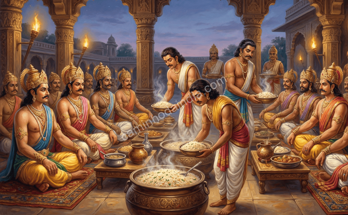 referencias-antigas-arroz-caldos-mahabharata Referências em textos sânscritos e no Mahabharata descrevendo pratos de arroz cozidos em caldos ricos e usados em cerimônias