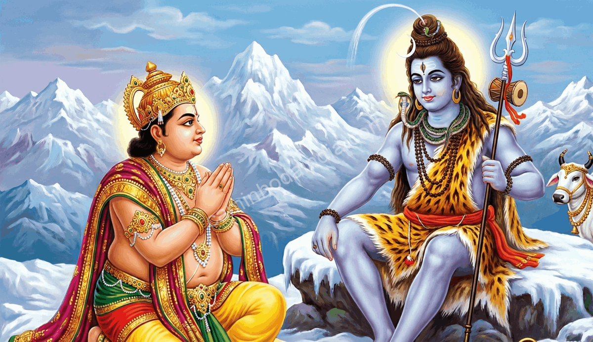 Shiva aconselhando Kubera sobre como agradar Ganesha