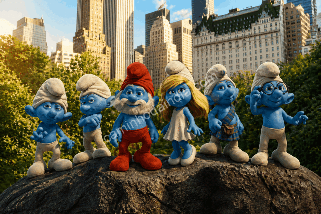 A famosa franquia de filmes dos Smurfs tem todos os seus personagens na cor azul.